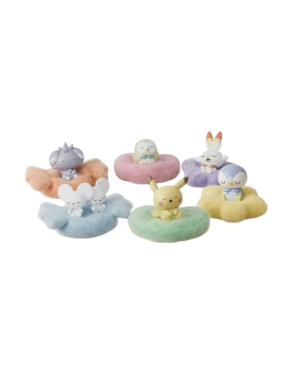 Poképeace Sweet Dreams collection of six sleeping Pokémon figures with colourful cushion bases